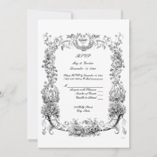 Convite Vintage Barroco Rococo Fronteira com Corações RSVP