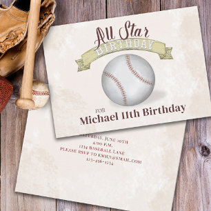 Convite Vintage Baseball All Star Birthday Simple Party
