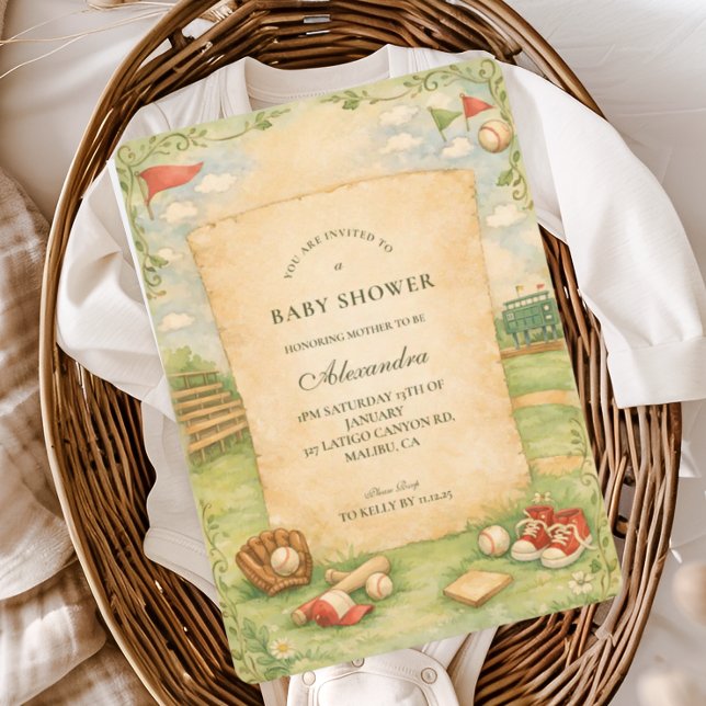 Convite Vintage Baseball Storybook Baby Shower (Criador carregado)