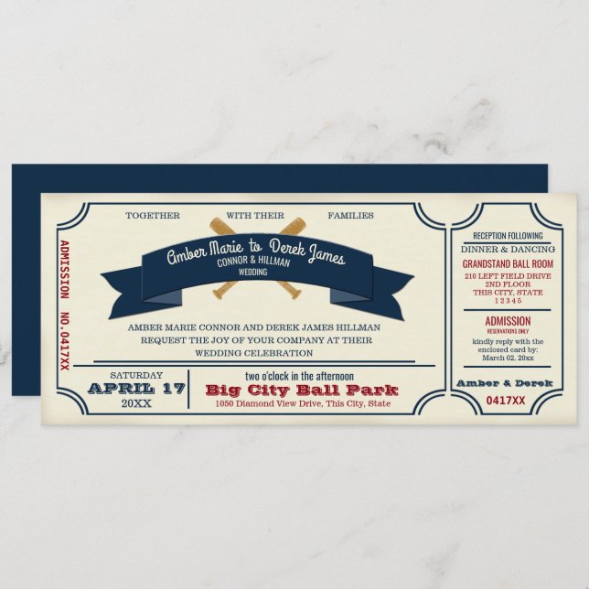 Convite Vintage Baseball Wedding (Frente/Verso)