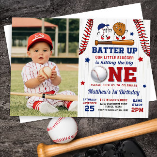 Convite Vintage Batter Up Foto do primeiro aniversario Bas