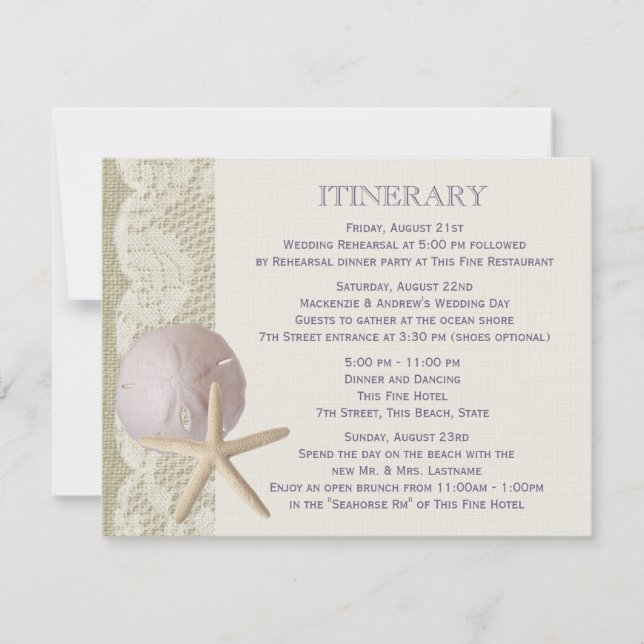 Convite Vintage Beach Itinerary Purple (Frente)