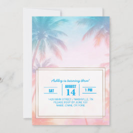 Convite Vintage Beach Sunset Palm Trees Pastel            