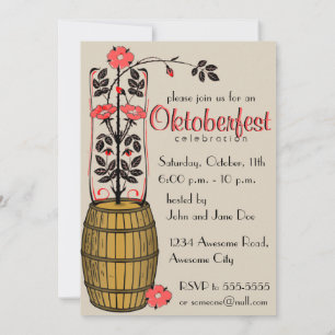 Convite Vintage Beer Barrel e Flores Oktoberfest