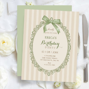 Convite Vintage bege verde elegante doce arco aniversário