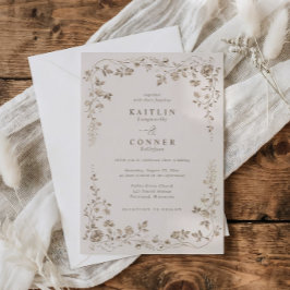 Convite Vintage Beige Brown French Floral Wedding