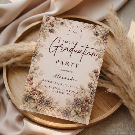 Convite Vintage Berry Botanical Graduation Party