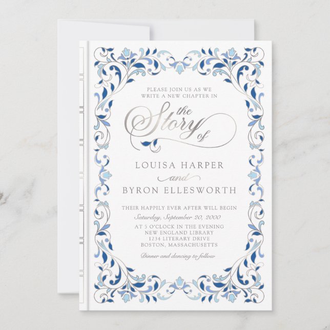 Convite Vintage Biblioteca Story Fairy Tale Casamento (Frente)