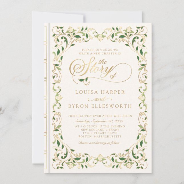 Convite Vintage Biblioteca Story Fairy Tale Casamento (Frente)