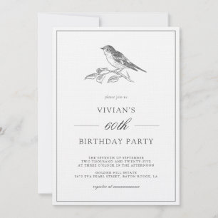 Convite Vintage Bird Black and White 60th Birthday