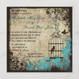 Convite Vintage Birdcage Casamento Azul