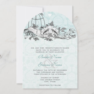 Convite Vintage Birds Aqua Blue Musculll