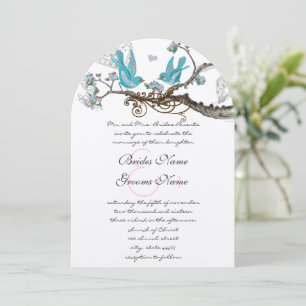 Convite Vintage Birds Aqua & Hot PinkWedding Convidar