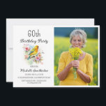 Convite Vintage Birds Canaries Flores 60ª Foto de Aniversá<br><div class="desc">Bonito safra 60ª festa de aniversário de convite com canários amarelos cantando nos ramos de uma árvore florescendo com flores de primavera. Entre em contato comigo para obter assistência com suas personalizações ou para solicitar outros produtos Zazzle correspondentes ou coordenadores para sua celebração.</div>