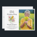 Convite Vintage Birds Canaries Flores 60ª Foto de Aniversá<br><div class="desc">Bonito safra 60ª festa de aniversário de convite com canários amarelos cantando nos ramos de uma árvore florescendo com flores de primavera. Entre em contato comigo para obter assistência com suas personalizações ou para solicitar outros produtos Zazzle correspondentes ou coordenadores para sua celebração.</div>