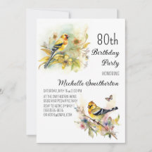 Vintage Birds Yellow Goldfinch 80 Birthday