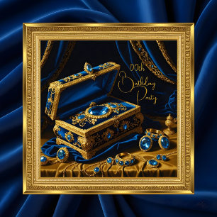 Convite Vintage Birthday Dourado Frame Blue Jewbox