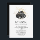 Convite Vintage Black and Dourado Floral Bat Mitzvah<br><div class="desc">Vintage black and gold floral bat mitzvah convite personalizável para suas especificidades.</div>