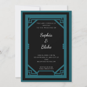 Convite Vintage Black and Green Art Deco Weding
