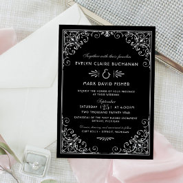 Convite Vintage Black and Silver Art Deco Casamento