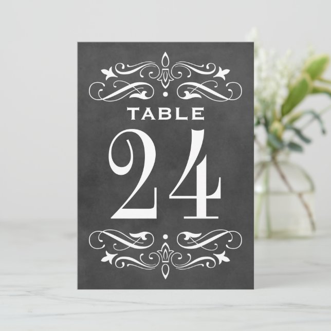 Convite Vintage Black Chalkboard Flourish Wedish (Em pé/Frente)