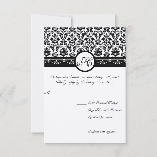 Convite Vintage Black Damask Borders (Frente)