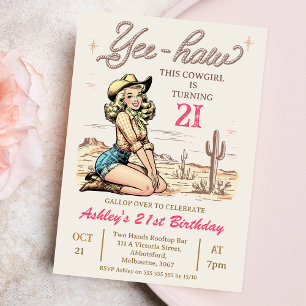 Convite Vintage Blonde Yee-haw Cowgirl aniversário de 21 a