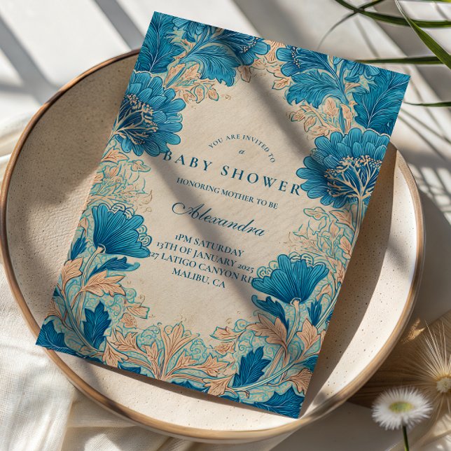Convite Vintage Blue Botanical Baby Shower (Criador carregado)