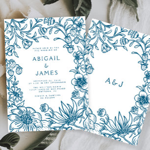 Convite Vintage Blue Botanical Frame Weding