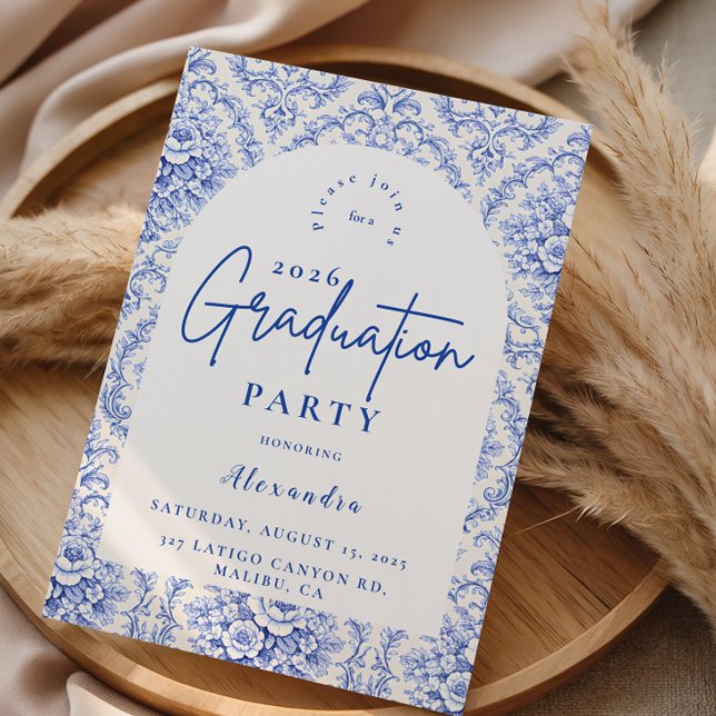 Convite Vintage Blue Botanical Graduation Party (Criador carregado)