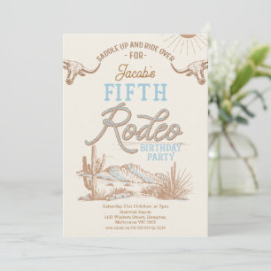 Convite Vintage Blue Boys First Rodeo 5 Birthday