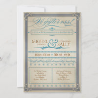 Vintage Blue & Brown Sweden Invitation