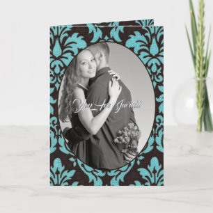 Convite Vintage Blue Damask Foto Casamento Bi-vezes