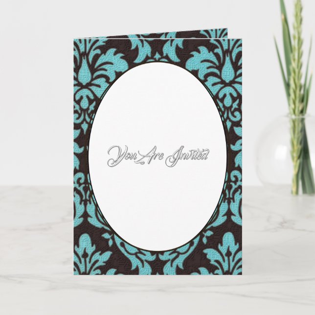 Convite Vintage Blue Damask Foto Casamento Bi-vezes (Frente)
