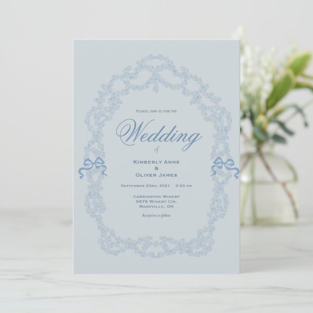 Convite Vintage Blue Elegant Wedding Invitation (Em pé/Frente)