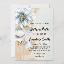 Convite Vintage Blue floral Birthday