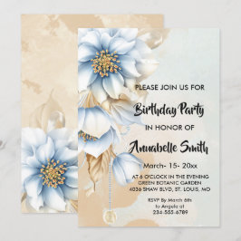 Convite Vintage Blue floral Birthday