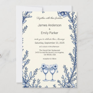 Convite Vintage Blue Floral Invitation