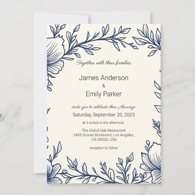 Convite Vintage Blue Floral Invitation (Frente)