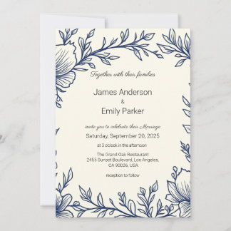 Convite Vintage Blue Floral Invitation