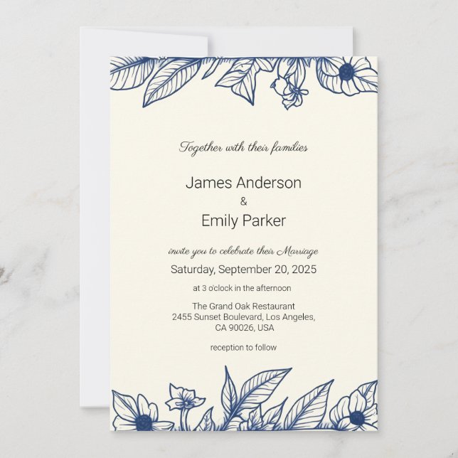 Convite Vintage Blue Floral Invitation (Frente)