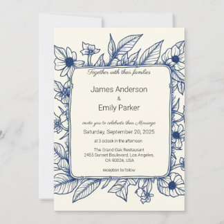Convite Vintage Blue Floral Invitation