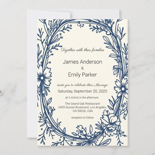 Convite Vintage Blue Floral Invitation (Frente)