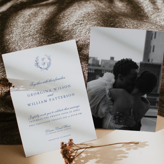 Convite Vintage Blue Floral Jouy Wedding (Criador carregado)