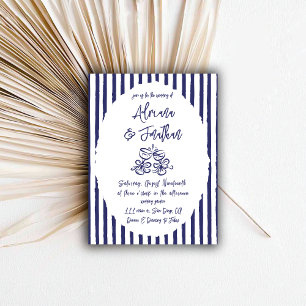 Convite Vintage Blue Hand Drawn Weding