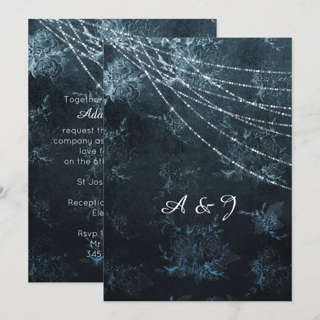 Convite Vintage Blue Marinho WEDDING (Frente/Verso)