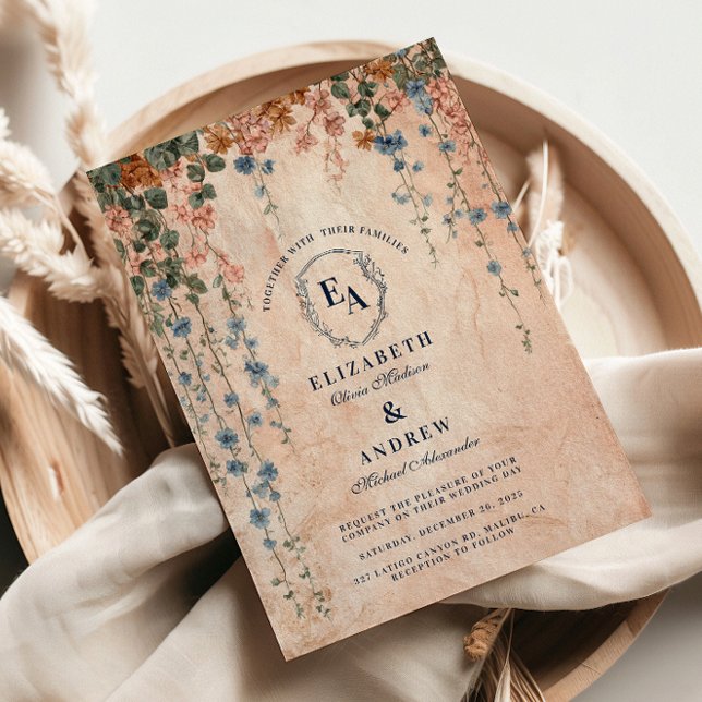 Convite Vintage Blue Morning Glory Weding (Criador carregado)