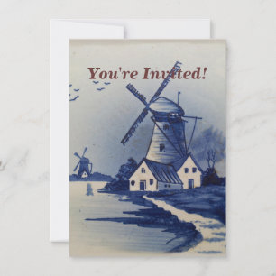 Convite Vintage Blue White Delft Windmill