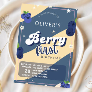 Convite Vintage Blueberry Berry No Primeiro Aniversário Gr