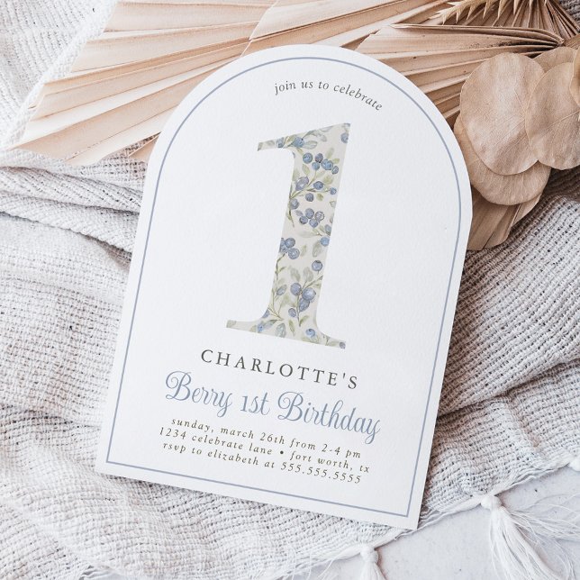 Convite Vintage Blueberry Berry Primeiro Arco de Aniversár (Criador carregado)
